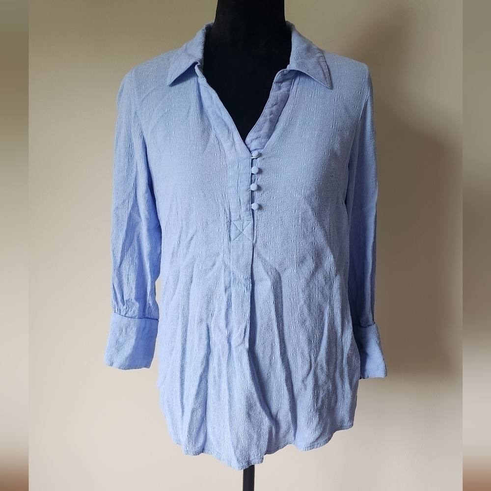 Soft Surroundings Half Button Blue Blouse Women's Size S.